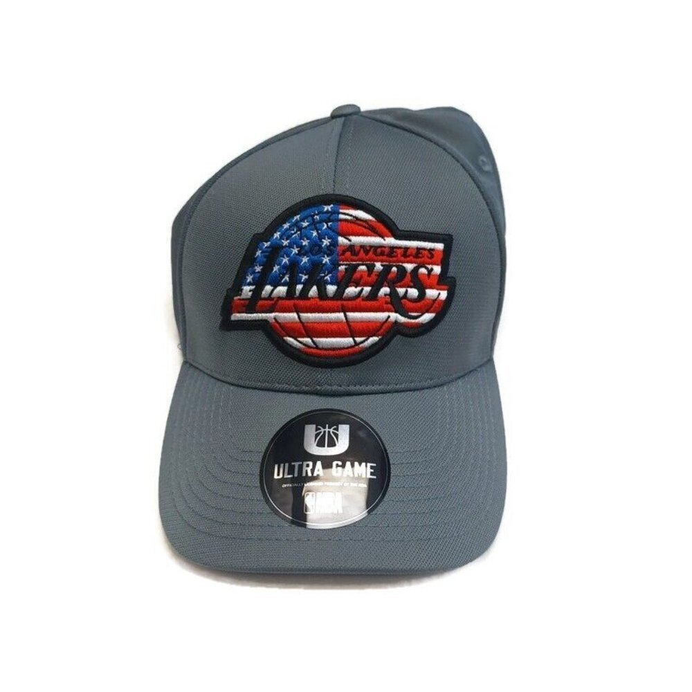 Ultra Game Men Los Angeles Lakers Hat Cap USA Flag Gray One Size Fits Most